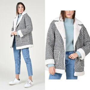 NWT Molly Bracken Faux Fur Lined Shearling Tweed Jacket Blazer Chic Size XS